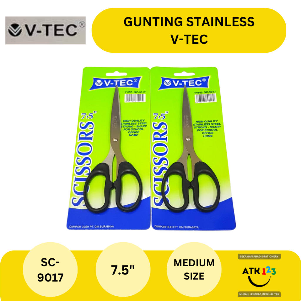 Gunting Kertas Stainless Steel / Stationary Scissors V-Tec SC-9017
