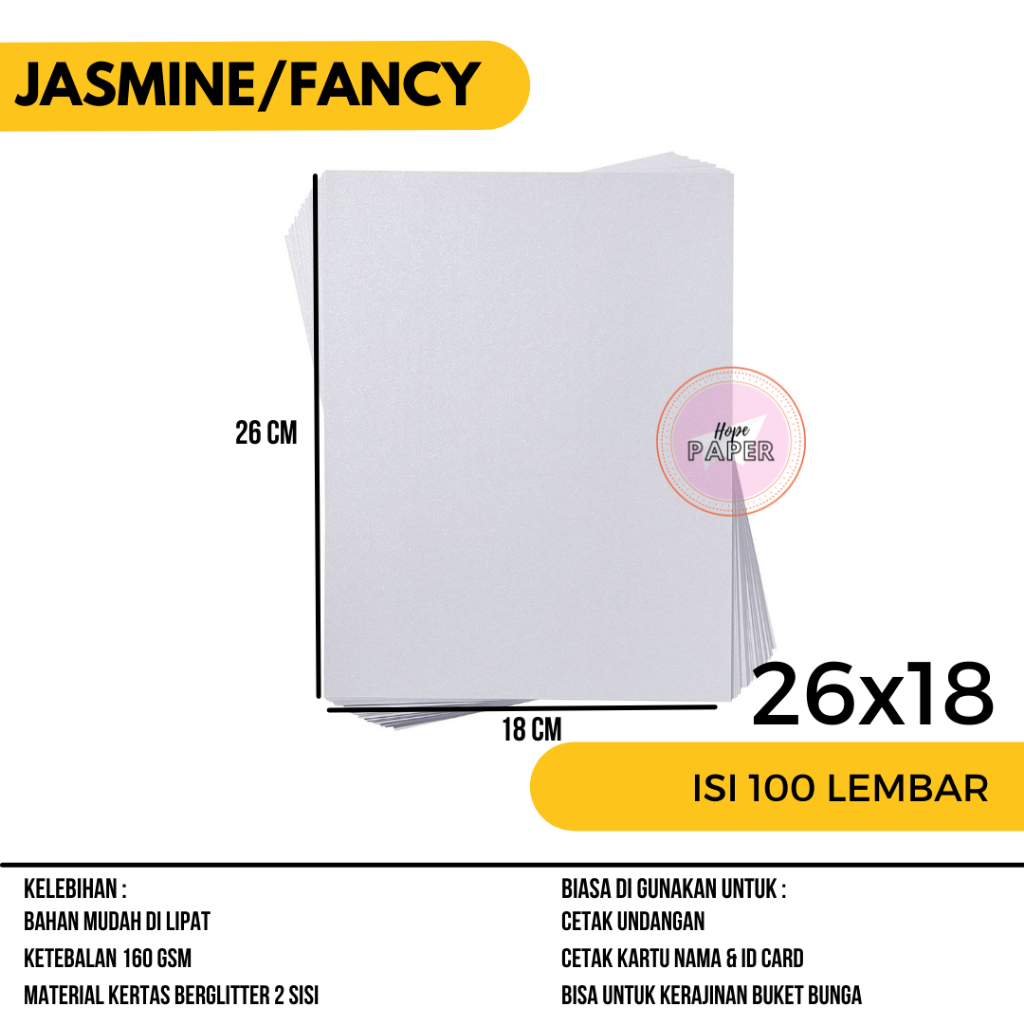 

Kertas Jasmine 160gsm 26cm x 18cm isi 100 lembar / Kertas Undangan Jasmine