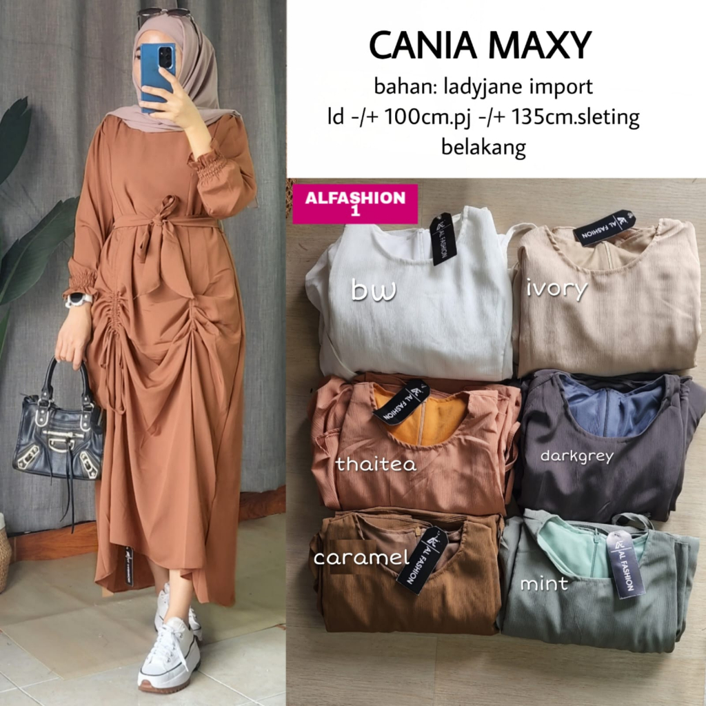 CANIA MAXY DRESS BY ALFASHION BAHAN LADYJANE IMPORT ZIP CASUAL POLOS