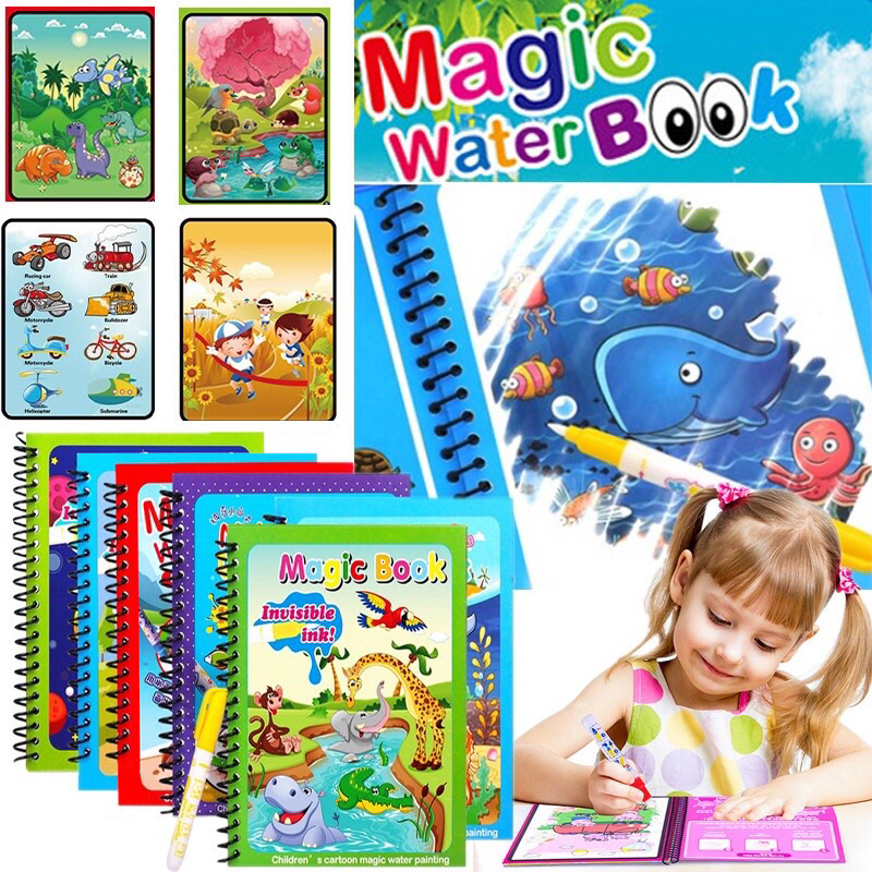 Mainan Edukasi Magic Water Book Buku Mewarnai Mainan Air Bersih Kado Bayi