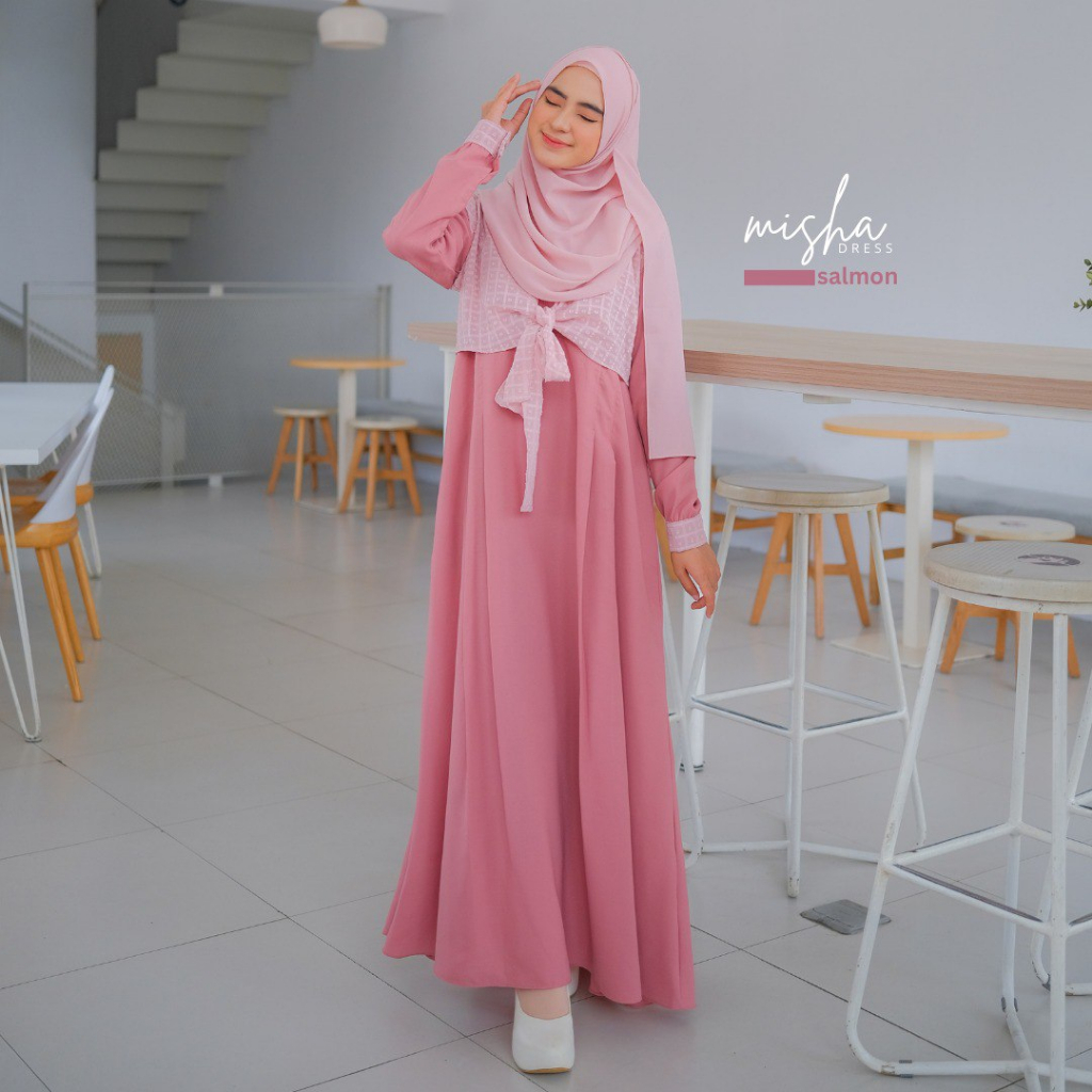 Riskirich Misha Gamis Muslimah Remaja Dewasa Kombinasi Outer Lepas Pasang Dress Kekinian 3in 1 Style