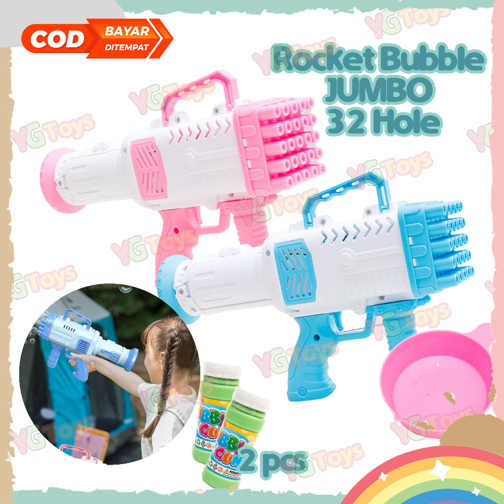 YGtoys Mainan Bubble Gun Bazoka JUMBO 32 Hole Rocket Launcher BESAR Gelembung Sabun Tembakan Balon Gatling Anak Elektrik Edukasi Edukatif