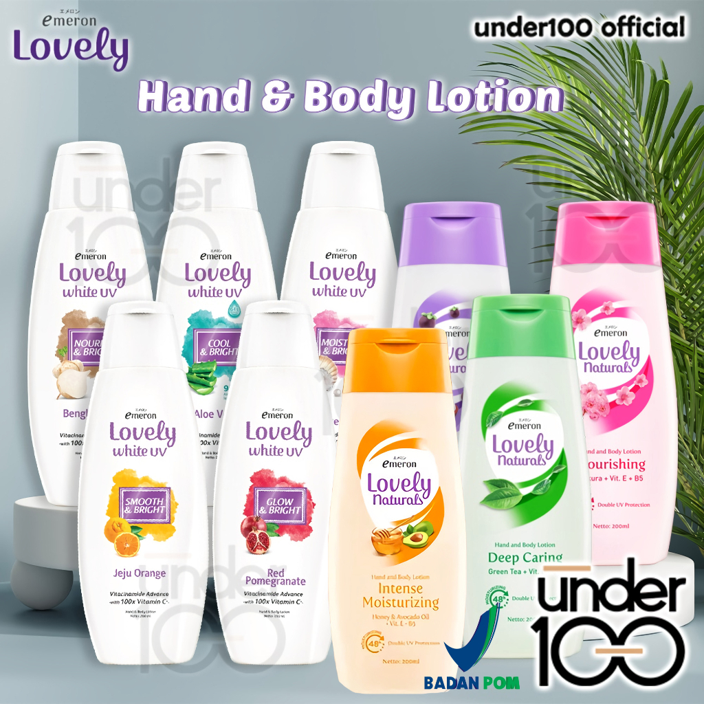 ❤ Under100 ❤ EMERON Lovely White UV &amp; Naturals Hand and Body Lotion 100ml | 200ml | Vitacinamide | BPOM