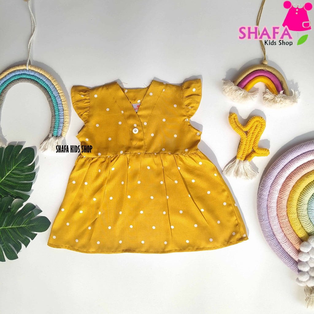 DRESS BAYI PEREMPUAN USIA 3-18 BULAN RAYON VISCOSE / BAJU BAYI PEREMPUAN / BAJU DRESS ANAK / PREMIUM / SHAFA KIDS SHOP BUNGA KUNING