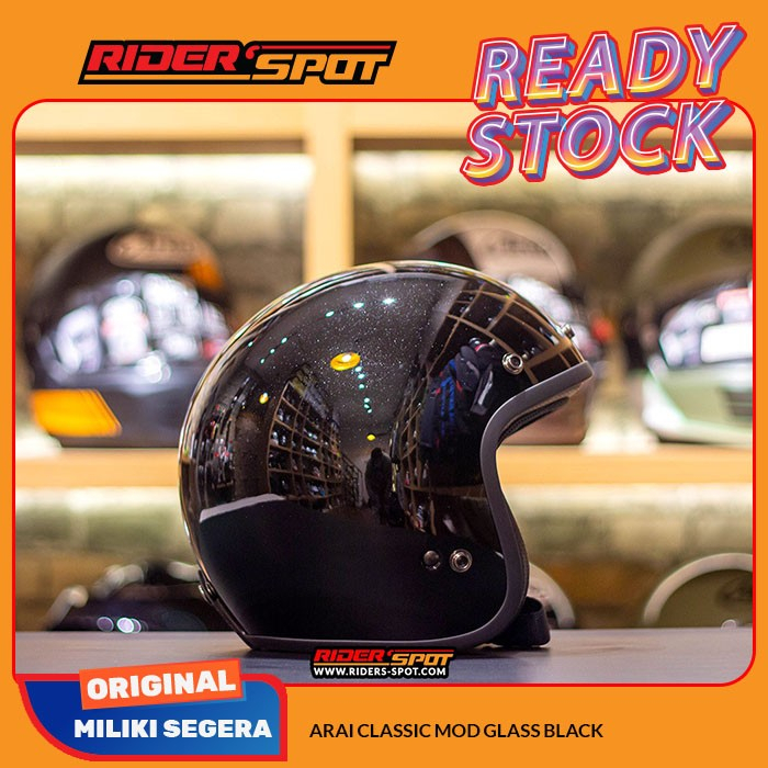 Helm Motor ARAI Classic Mod Glass Black Open Face Retro Helmet Ori