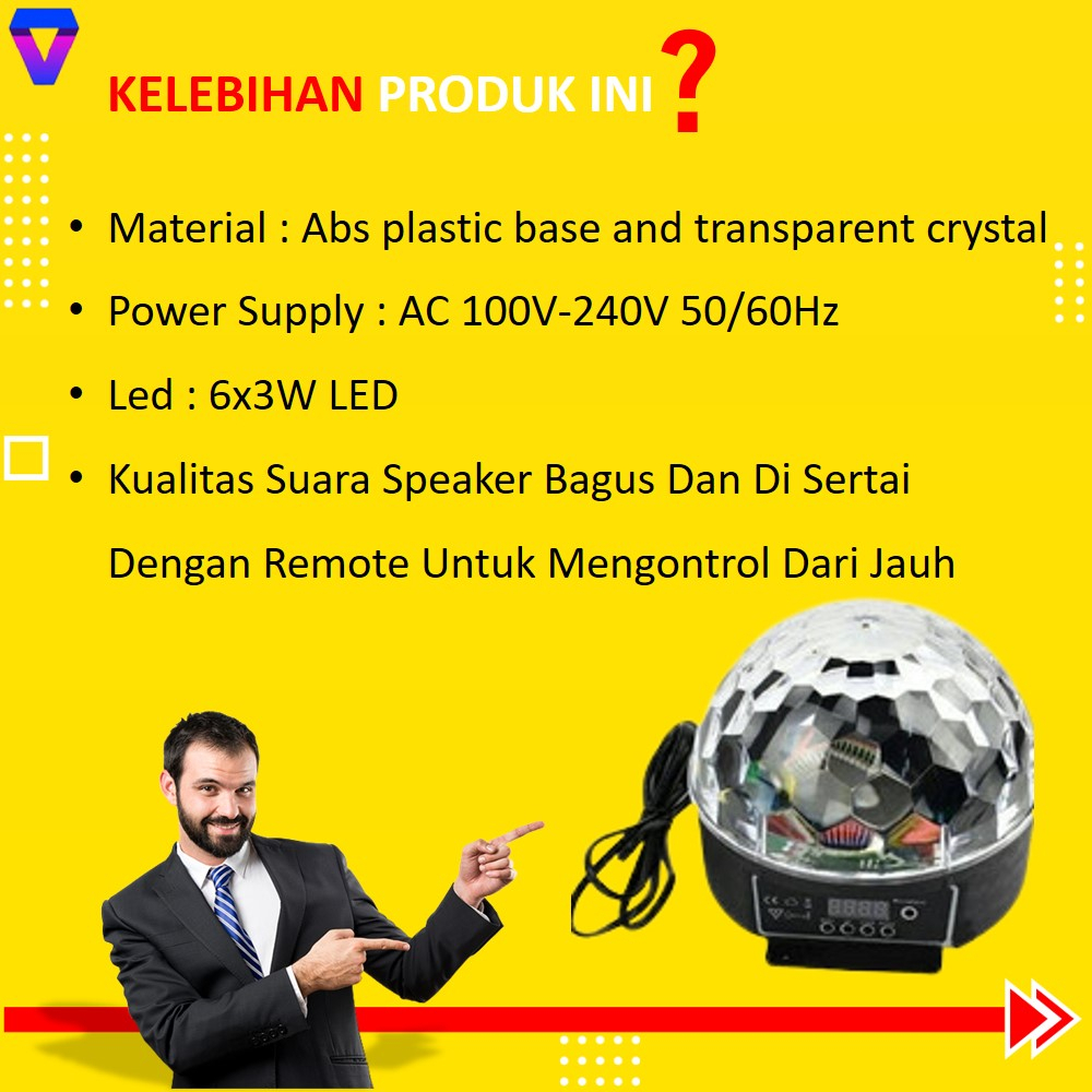 SPEAKER AKTIF PORTABLE SPIKER SUPER BASS SPEKER SOUND MINI DENGAN LAMPU DISKO LED CRYSTAL MAGIC BALL LIGHT JS189