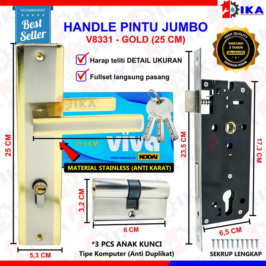 kunci pintu besar 25cm handle pintu komplit full set gagang pintu tebal Kunci Pintu Rumah Besar Kunci Pintu Rumah Pelat Handle pintu besar kunci pintu besar komplit