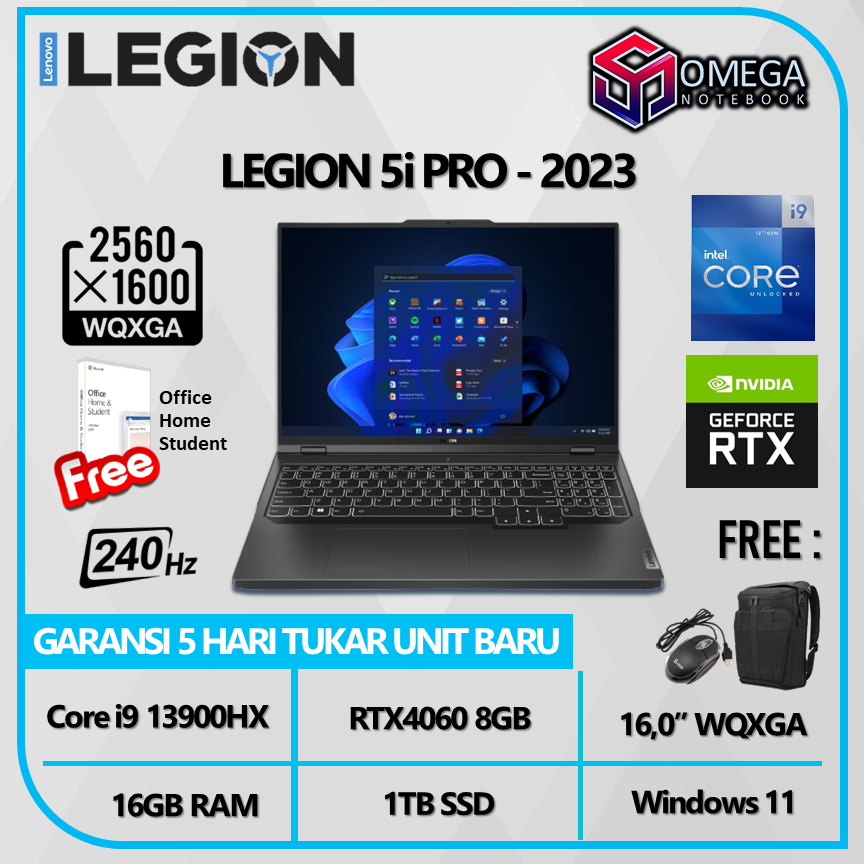 Lenovo Legion 5 Pro 16 2023 RTX4070 8GB i9 13900HX 32GB 1TB SSD 16,0&quot; WQXGA Windows + OHS