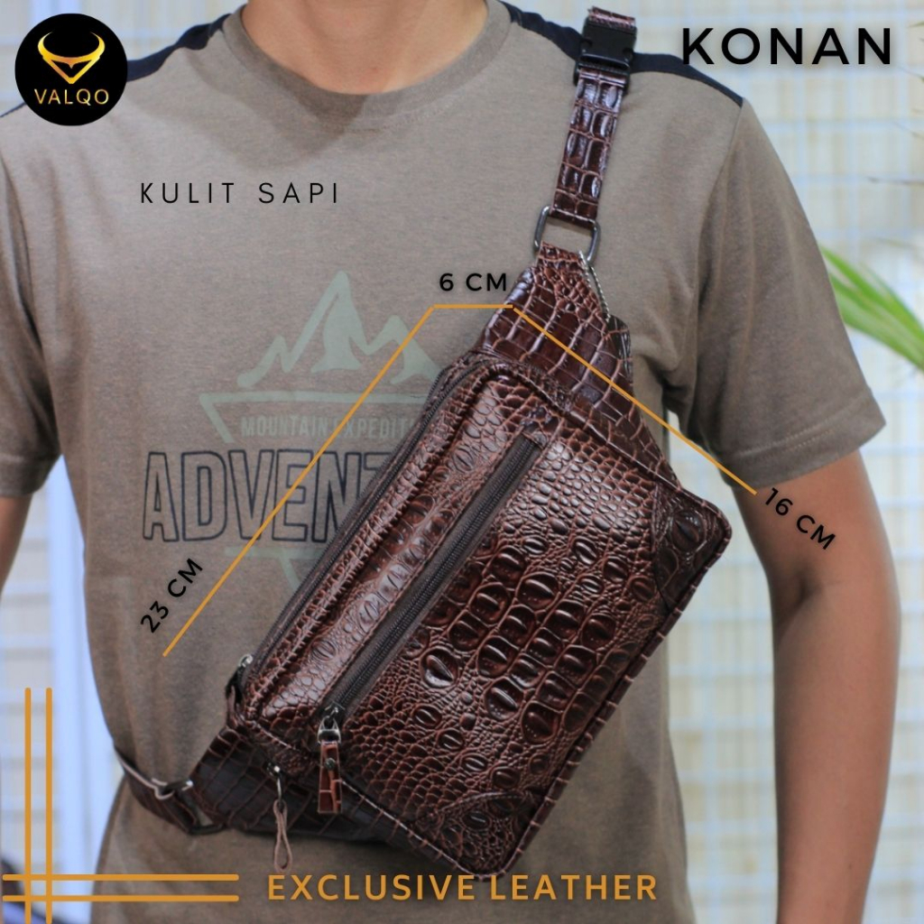 [VALQO] KONAN BY Tas kulit sapi Waist Bag Tas Sling bag Kulit Pria Cowok Cewek Wanita