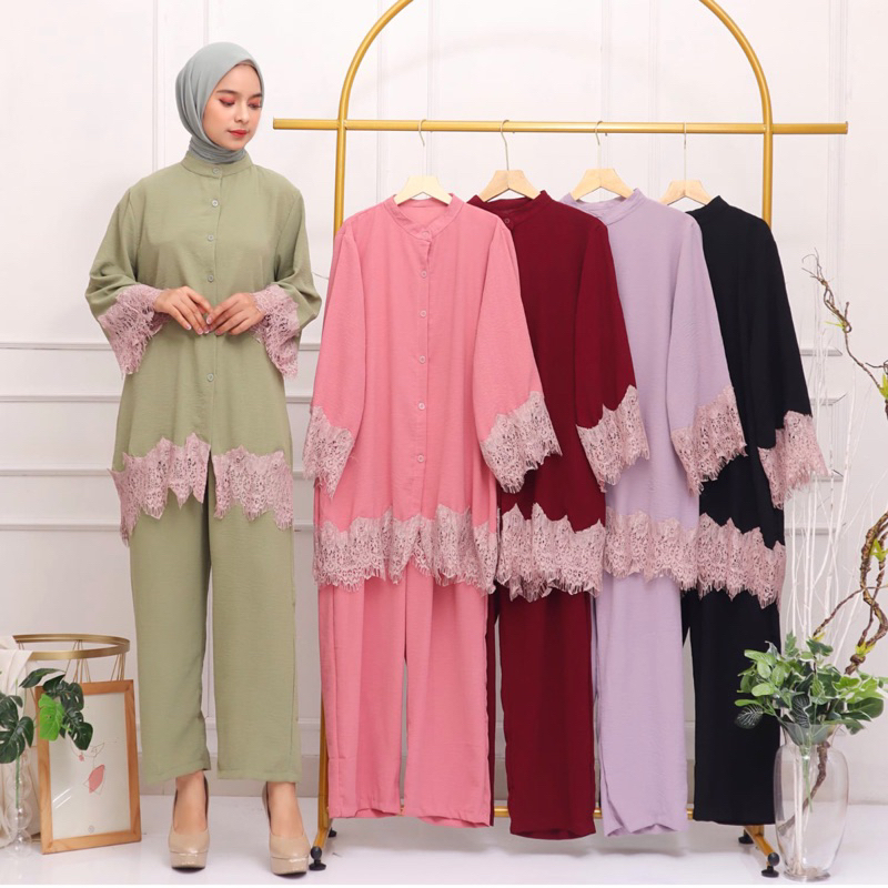 ONE SET CRINKLE AIRFLOW YASMIN JUMBO LEBARAN MEWAH BRUKAT RENDA COUPLE KELUARGA MURAH GROSIR