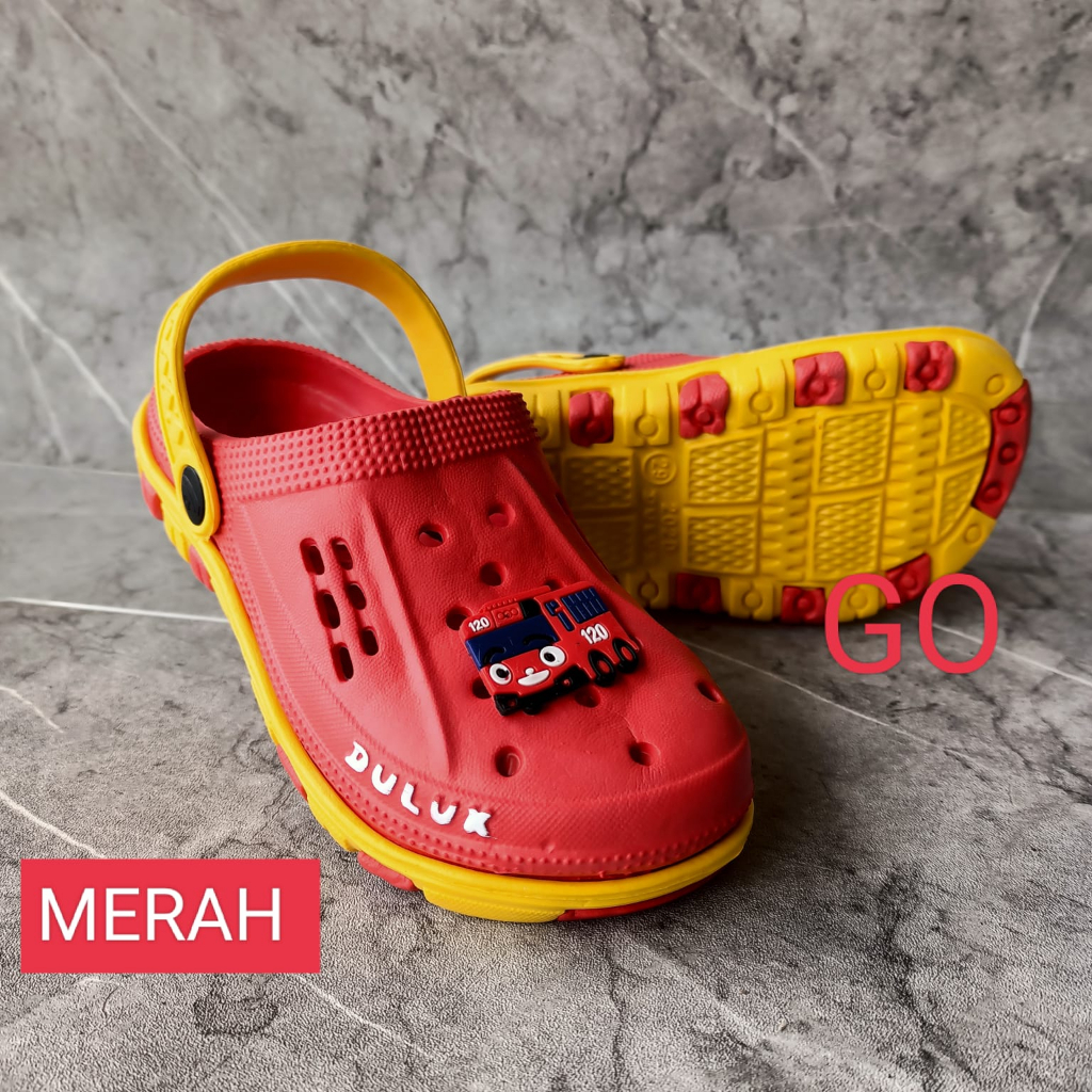 gof DULUX 202ED Sandal Baim Anak laki-laki Bergmabar karakter Lucu Sandal Anak Selop Tali belakang Motif Tayo