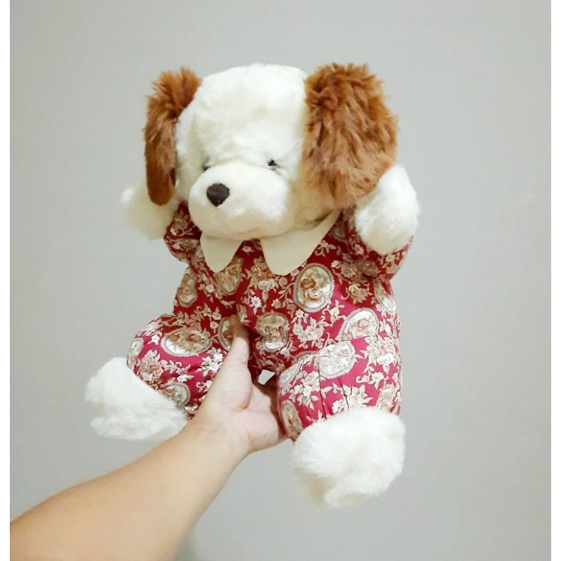 Boneka Guguk Motif Merah Bunga Original Size 40 cm/ Boneka Anjing