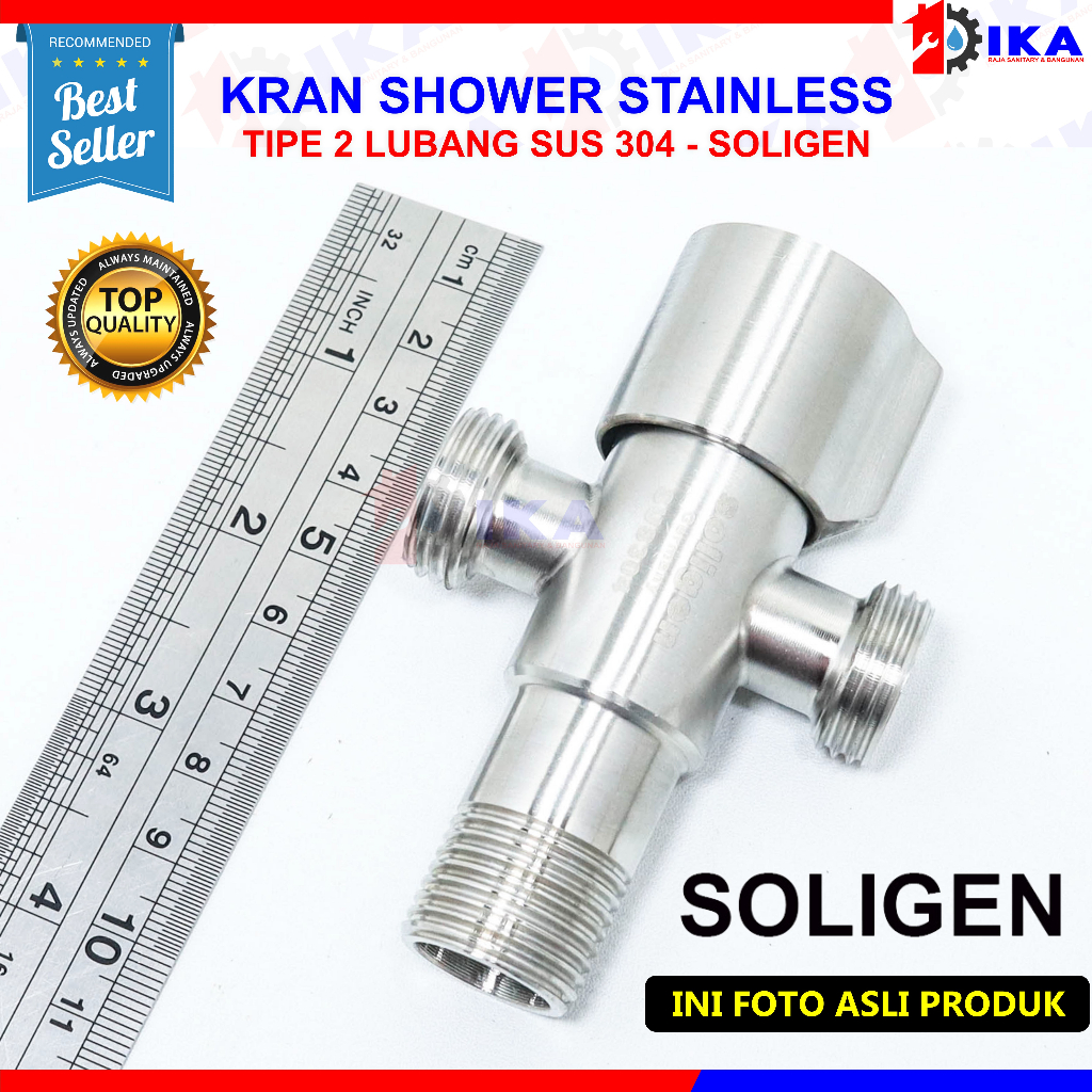 Stop Kran Kloset 2 Cabang Double Stainless Jet Shower Soligen SUS304 YG4 Kamar Mandi Model T Tee