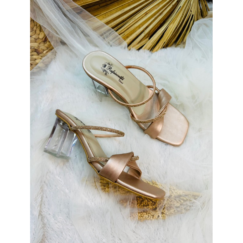 sandal wanita mindie rosegold 7cm kaca