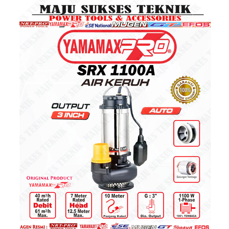 YAMAMAX PRO SRX 1100 A Pompa celup Air Keruh Kotor 3 Inch Auto Submersible Pump SRX 1100A SRX1100A S