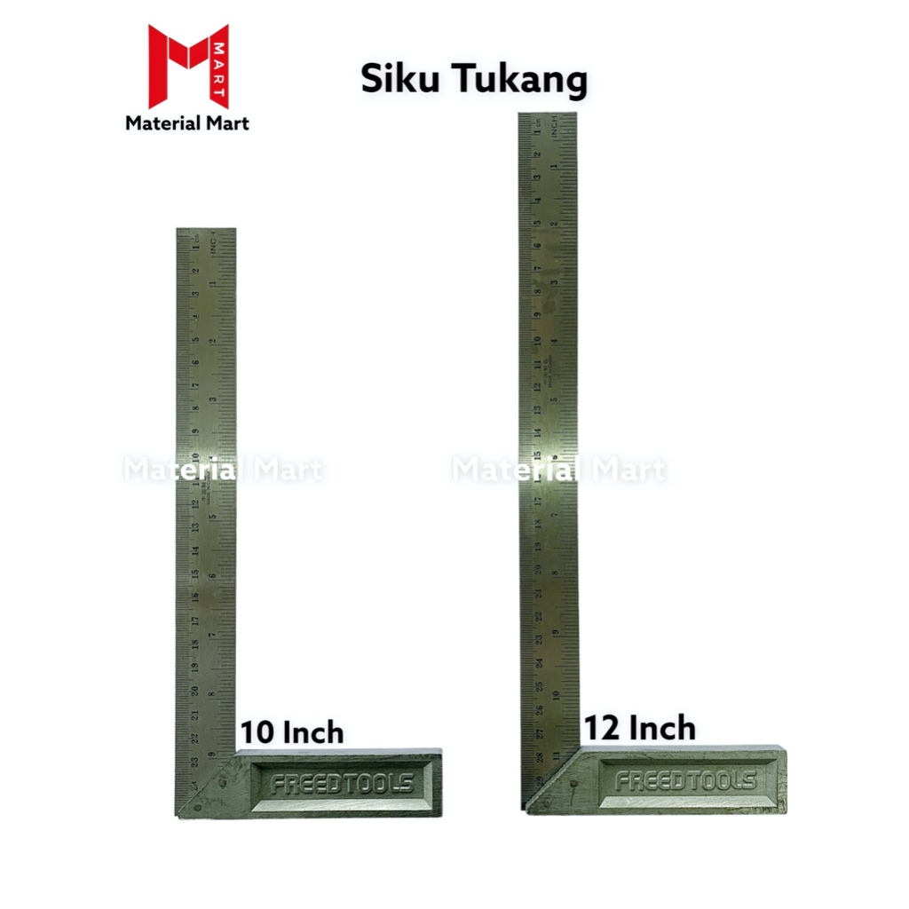 Penggaris Ukur Sudut 10&quot; | Siku Tukang 12&quot; | Alat Ukur Meteran Pasekon 10 Inch | Siku Tukang 12 Inch | Material Mart