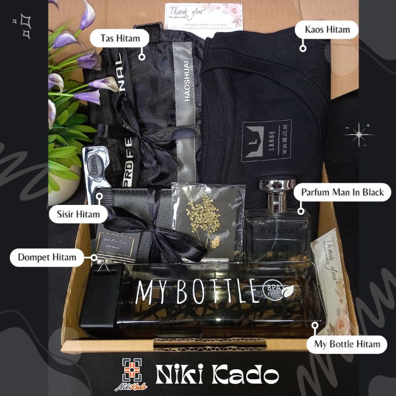 Hampers cowok / gift box hitam / kado ulang tahun / hampers wisuda spesial