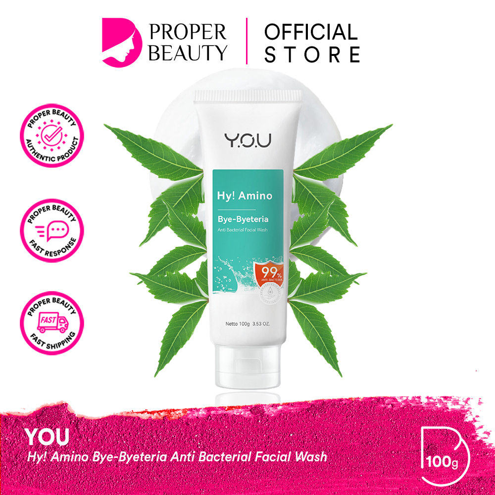 YOU Hy! Amino Bye-Byeteria Anti Bacterial Facial Wash Indonesia / Pembersih Wajah 100g / 99% Anti Bacteria Bakteri / Skincare Face Cleanser Cleansing Sabun / Brightening Anti Acne Hydrating Oil Control / Toner Serum Cream Mask Sunscreen Y.O.U Series Paket