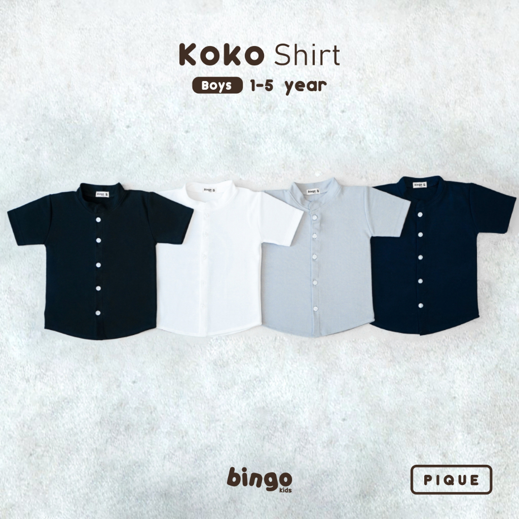 BINGOKIDS | KOKO SHIRT / Koko Pique Anak Balita Batita / Shanghai Shirt 1-5 Tahun Anak Laki Katun Pique Premium Monokrom Monochrome Hitam Black Putih White Navy Abu Grey