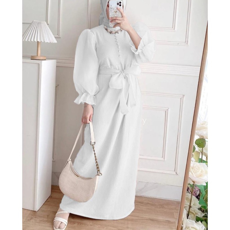 Dress Wanita Knit Organza Premium | Dress Pesta Kondangan Wanita Muslim Fashion