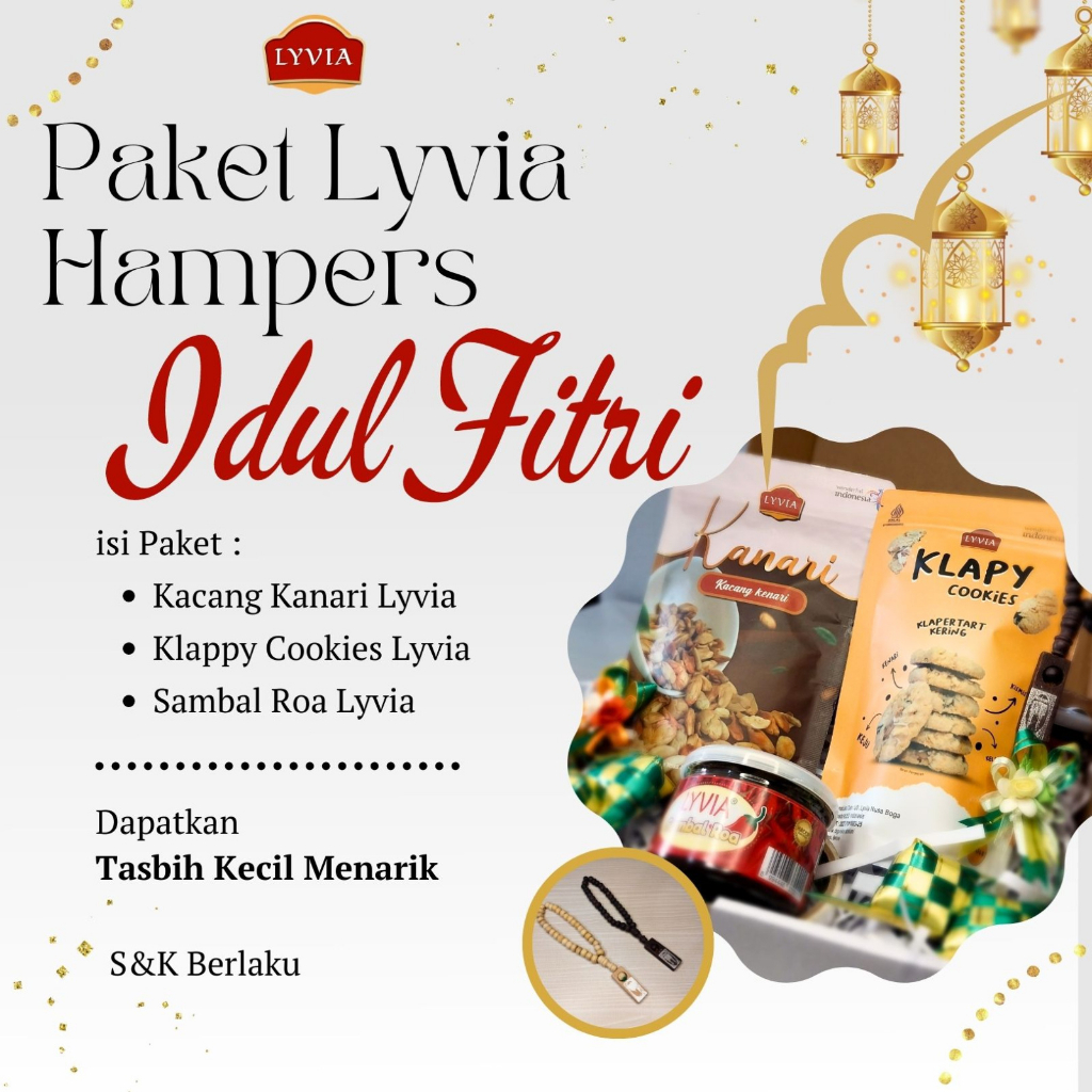 Hampers Lebaran kanari klapy, sambal roa free tasbih, dan kartu ucapan