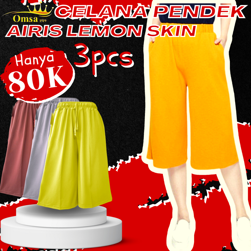 celana kulot highwaist jumbo pendek berbahan airis lemon skin kekinian fashion bawahan wanita terbaru premium