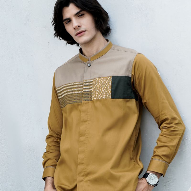 baju koko busana muslim pria al achwan fatih mustard
