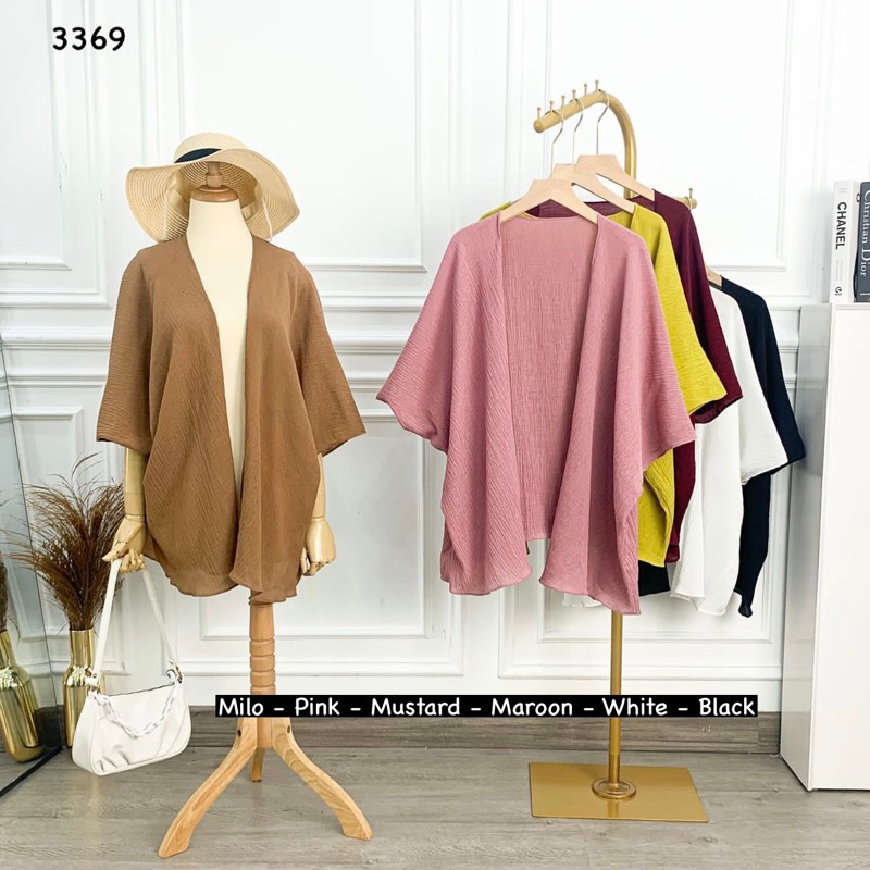 Outer polos wanita santai / oversize outer hitam / loose cardigan putih polos / luaran besar 3369