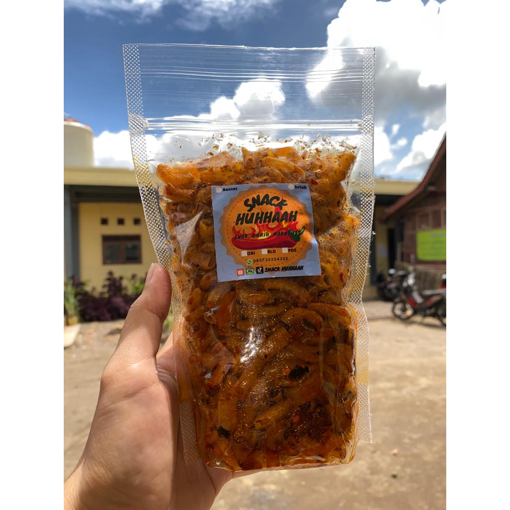 

makaroni bantet pedas nampol, gurih makanan ringan 250 gram