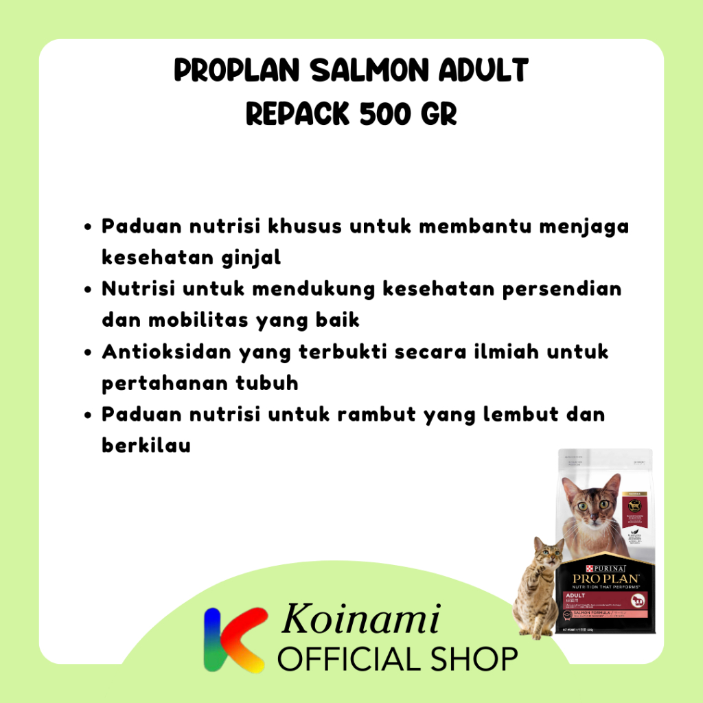 PROPLAN  ADULT SALMON 500 gr REPACK / makanan kucing / cat food / pakan kucing / petshop