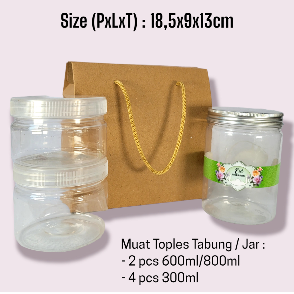 

Dus Kraft Box Tali Muat 2 Toples Tabung Jar 600ml 800ml atau 4 Toples tabung 300ml dus tenteng