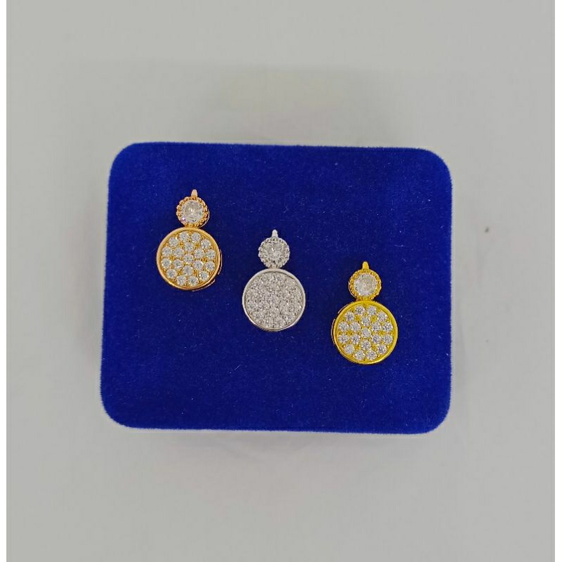 liontin tusuk bulat mata putih/perak asli silver 925 lapis emas/perhiasan fashion wanita terbaru