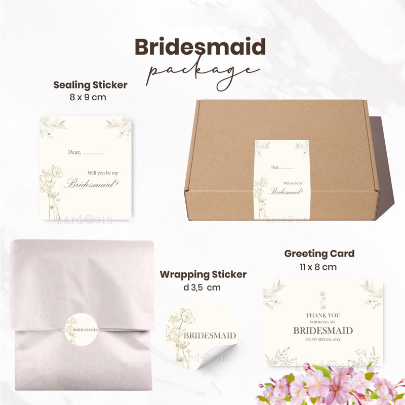 Box Bridesmaid Card and Sticker Full Package