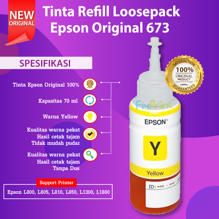 Epson Original Loospack C13T673299 Cyan Tinta 673 Refill Printer L800 L805 L850 L1800 Ori No Box