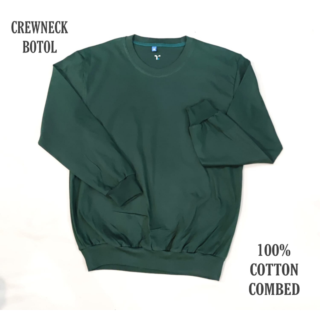 TOKOBAJUMU - Kaos Crewneck hijau Botol, hijau tua , sweater Polos Sweater Lucu Dewasa Sweater Karakt