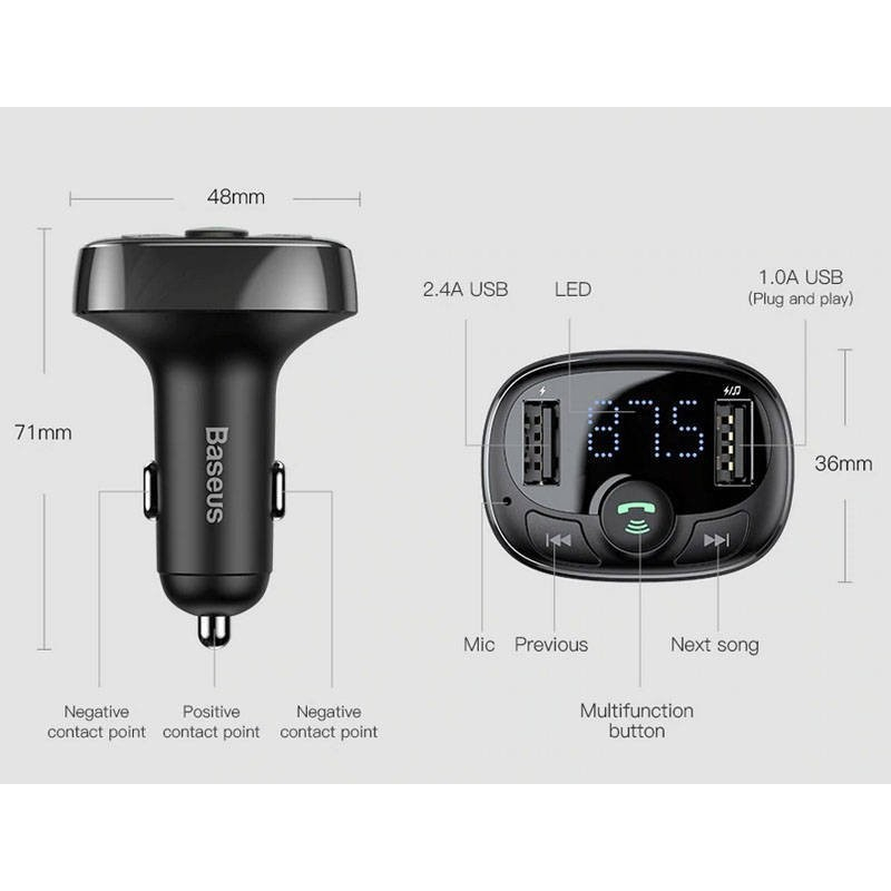 Baseus CCTM-01 Car Charger Dual Usb + Transmitter Bluetooth Mp3