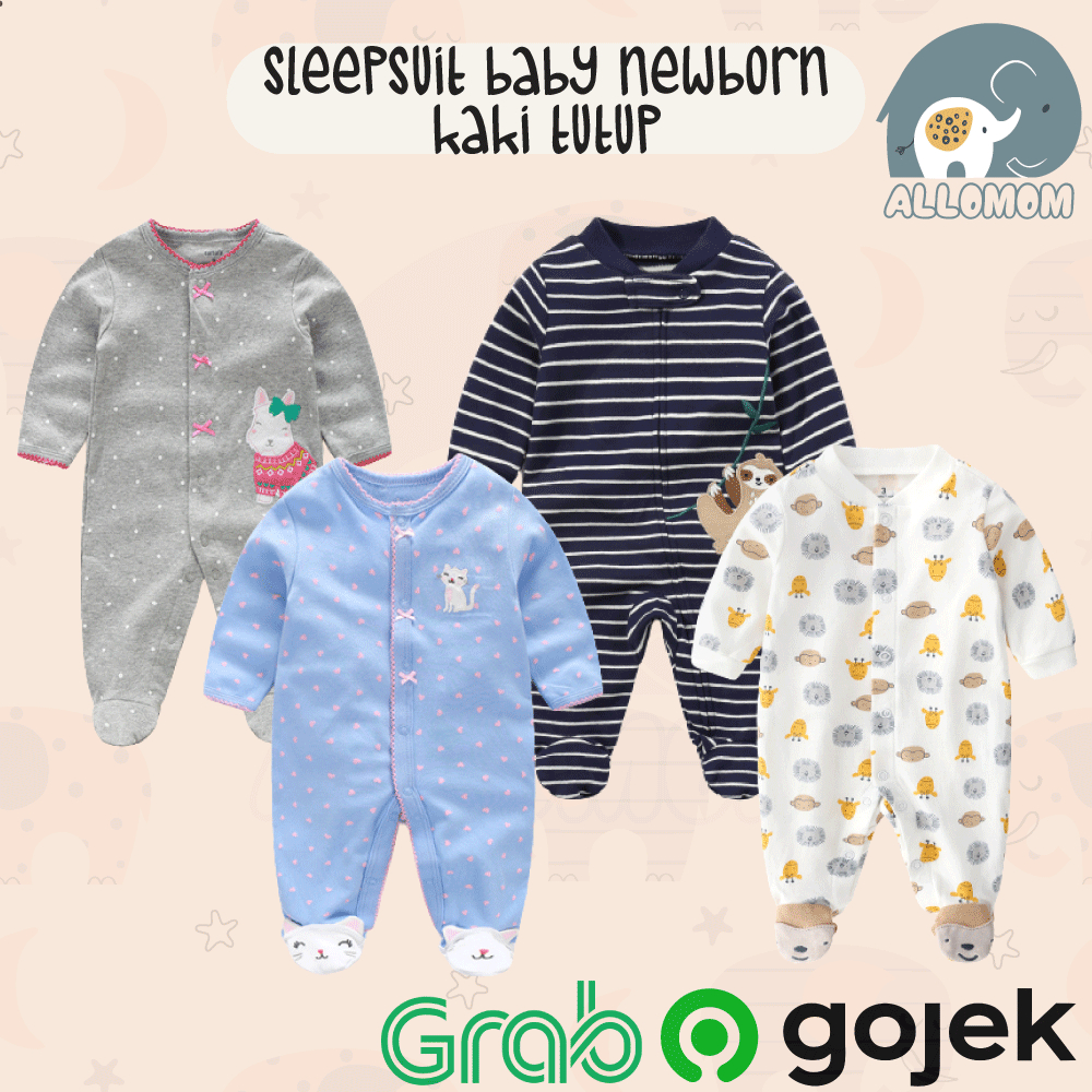 Sleepsuit Bayi Kaki Tutup Katun / Baju Tidur Anak / Baby