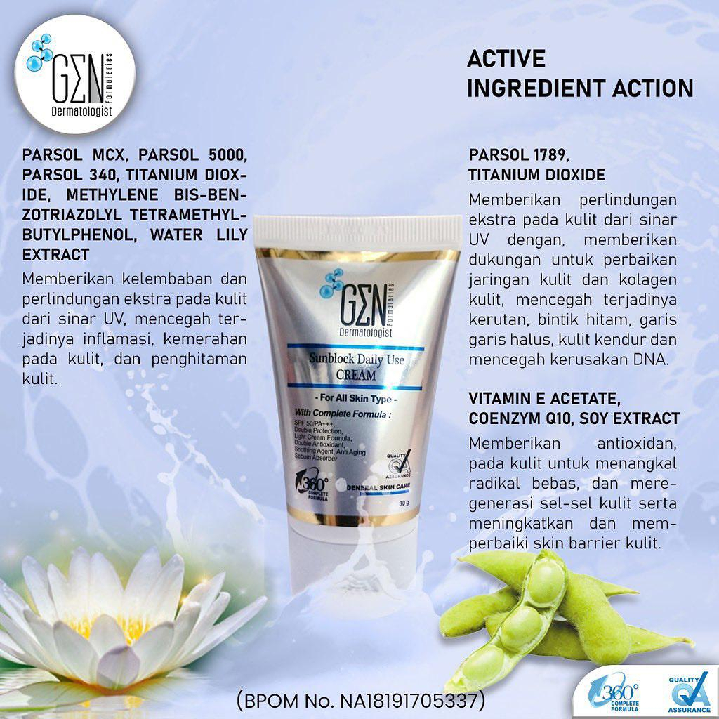 ❤️ MEMEY ❤️ GEN DERMATOLOGIST Sunblok Daily Use Cream || Water Resistant Cream