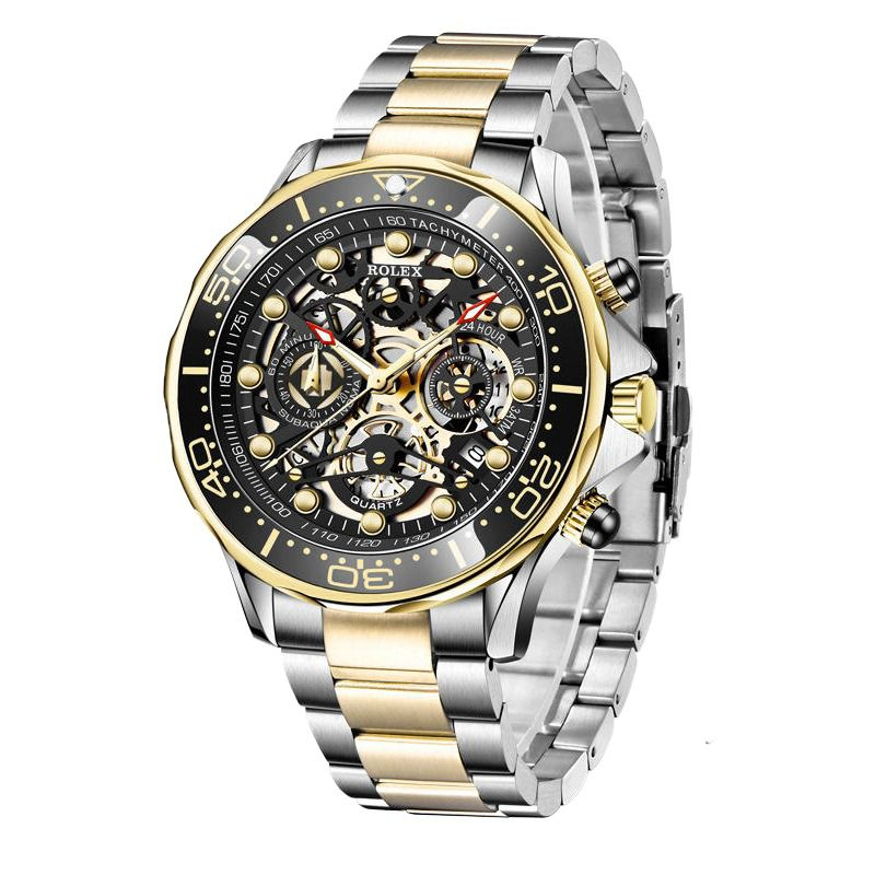 TERBARU - Jam Tangan Pria Rolex R1823Kw Tanggal Aktif Tali Rantai Free Box & Baterai Cadangan