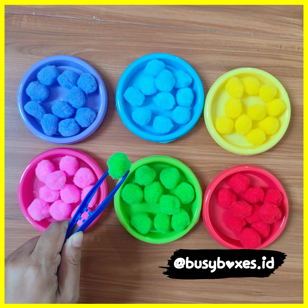 [busyboxes.id] sorting pompom menyesuaikan warna / aktivitas anak preschool TK / mainan edukasi murah- 6 warna