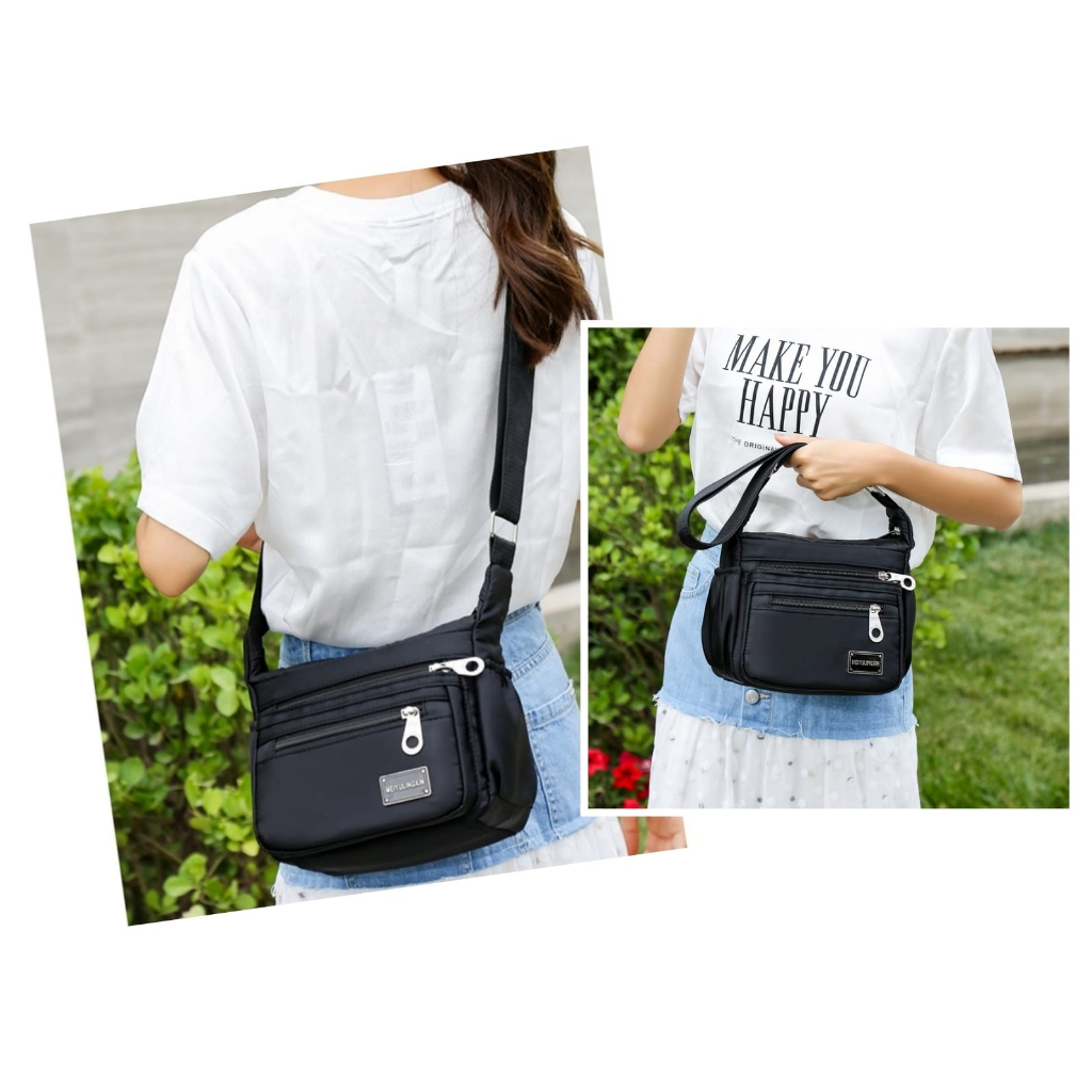 TAS SELEMPANG WANITA PREMIUM KANVAS HITAM BENAYA TA776B5 IMPORT SLING BAG KOREA CEWEK KEKINIAN SHOULDER BAHU BATAM MURAH BRANDED FASHION SIMPLE ORIGINAL TERBARU