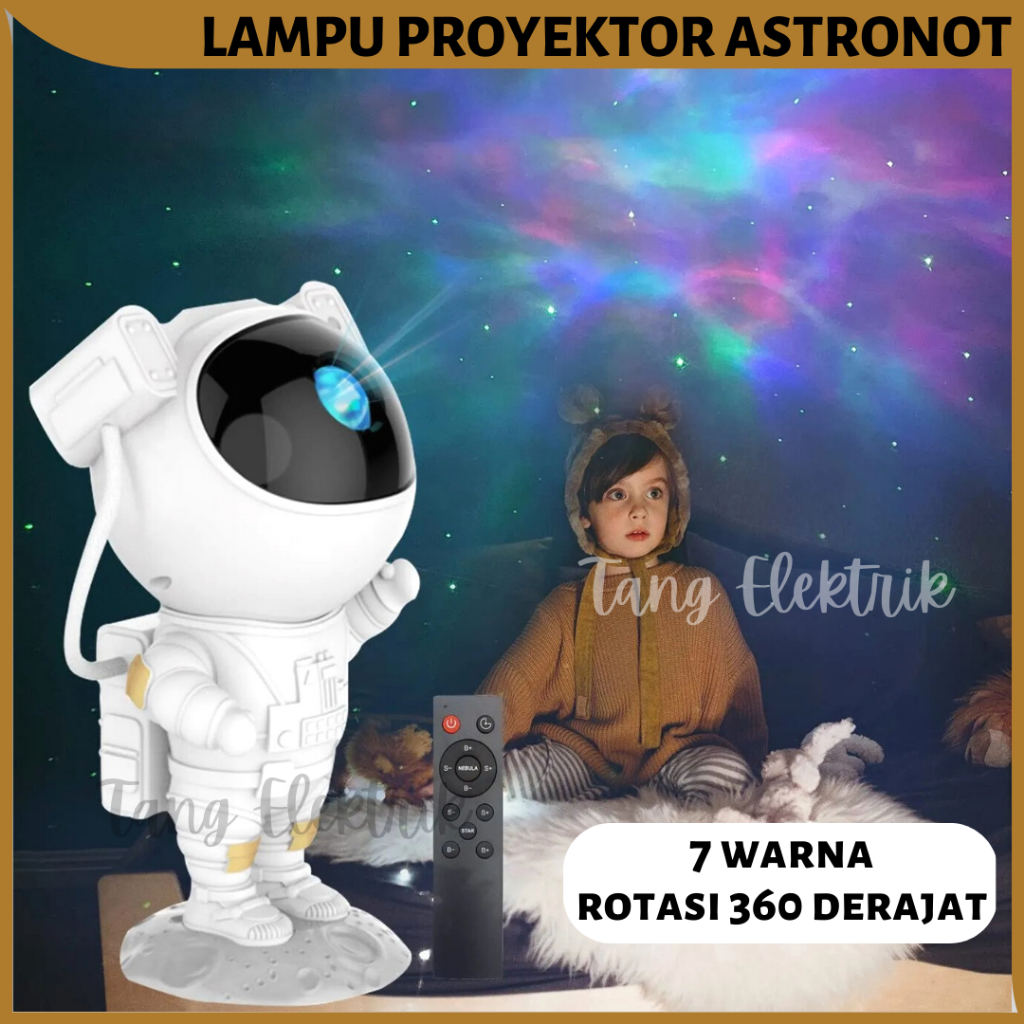 Lampu Tidur Proyektor Astronot Rotasi 360 ° Cabin Lampu Galaxy