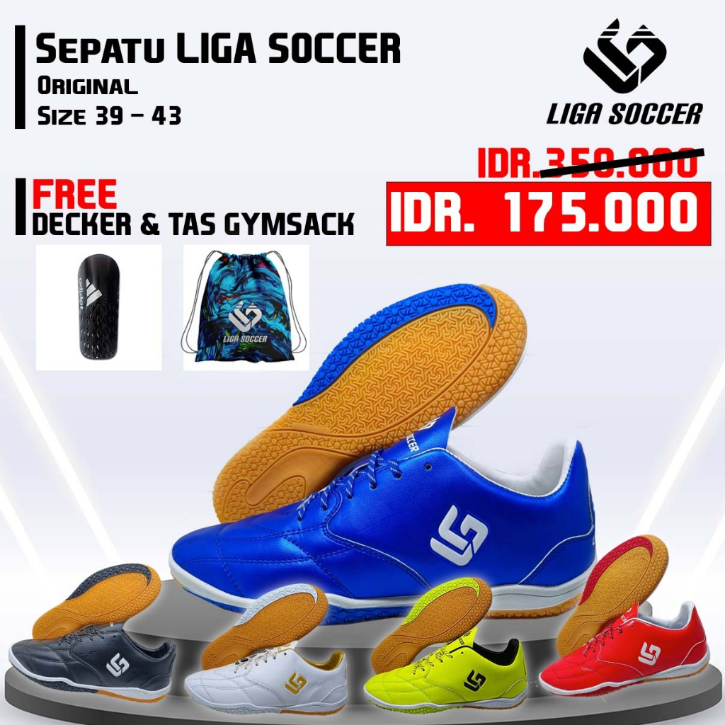 Sepatu Futsal Original Liga Soccer Free Decker & Tas Sepatu