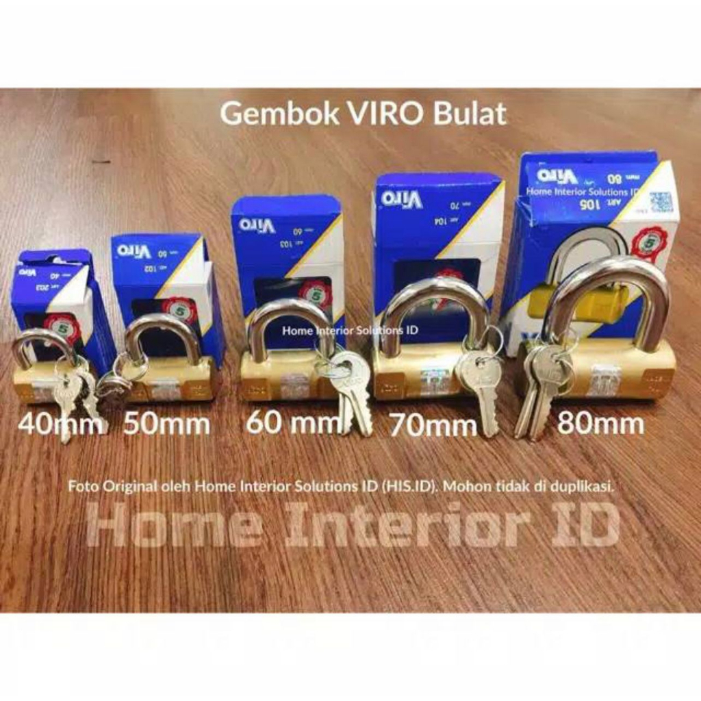 Gembok VIRO Balok 40mm Asli 101 / Kunci Gantung Bulat Kuningan 40 mm / Brass Rectangle Padlock Italy