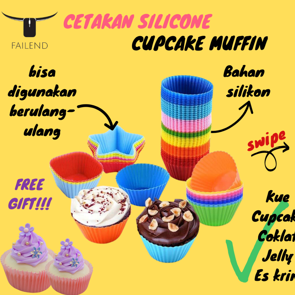 Cetakan Cupcake Muffin Silikon Cup Mangkok Bento Aneka Warna