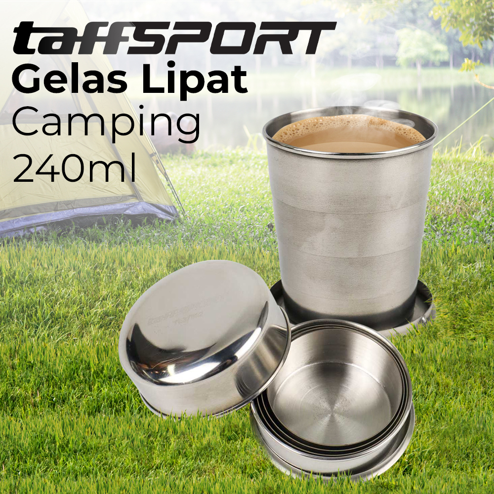 TaffSPORT Gelas Lipat Camping Gantungan Kunci Folded 240ML - YL37802 - Silver