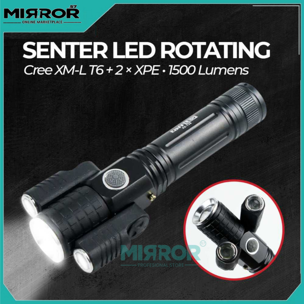 Senter LED Rotating Zoom Cree T6 + 2 x XPE 1500 Lumens Bahan Aluminium