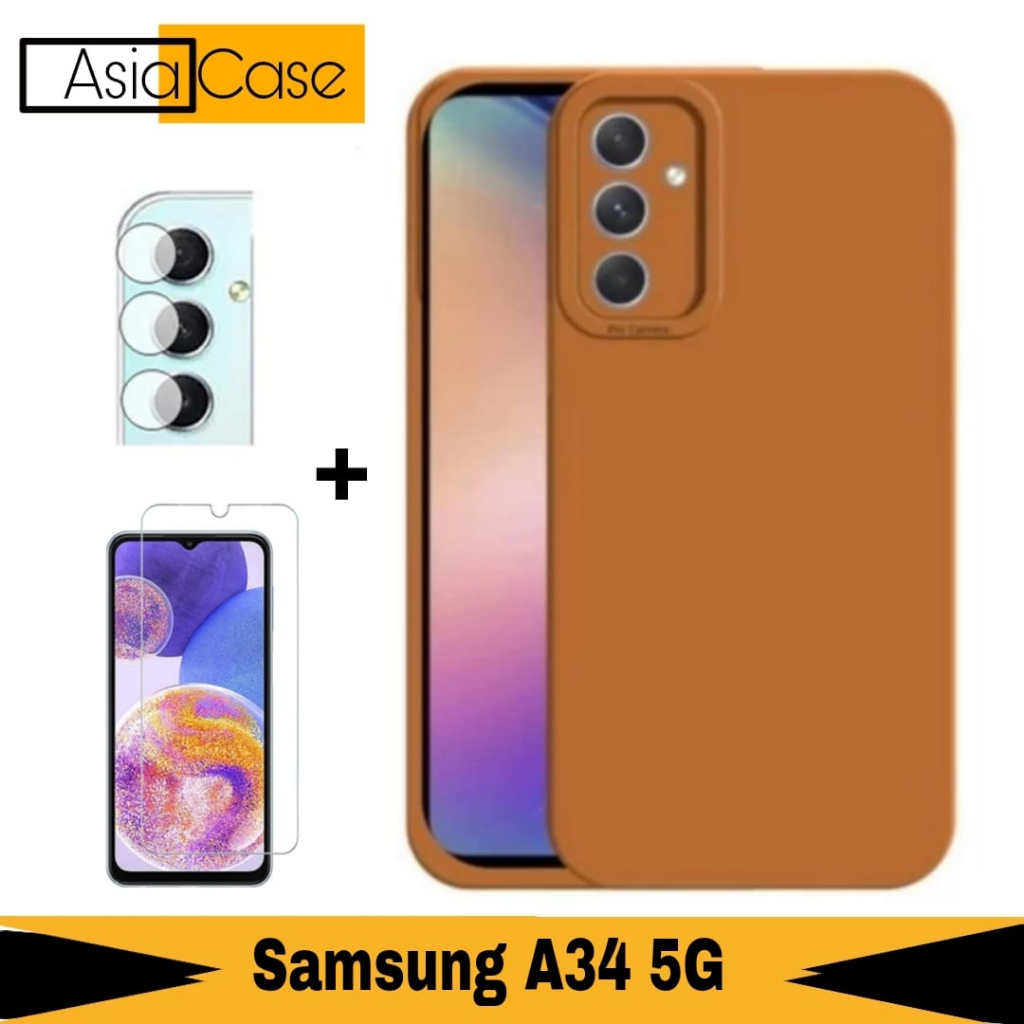 Promo 3in1  Case Samsung A34 5G SoftCase Free Tempered Glass Clear dan Lensa Camera
