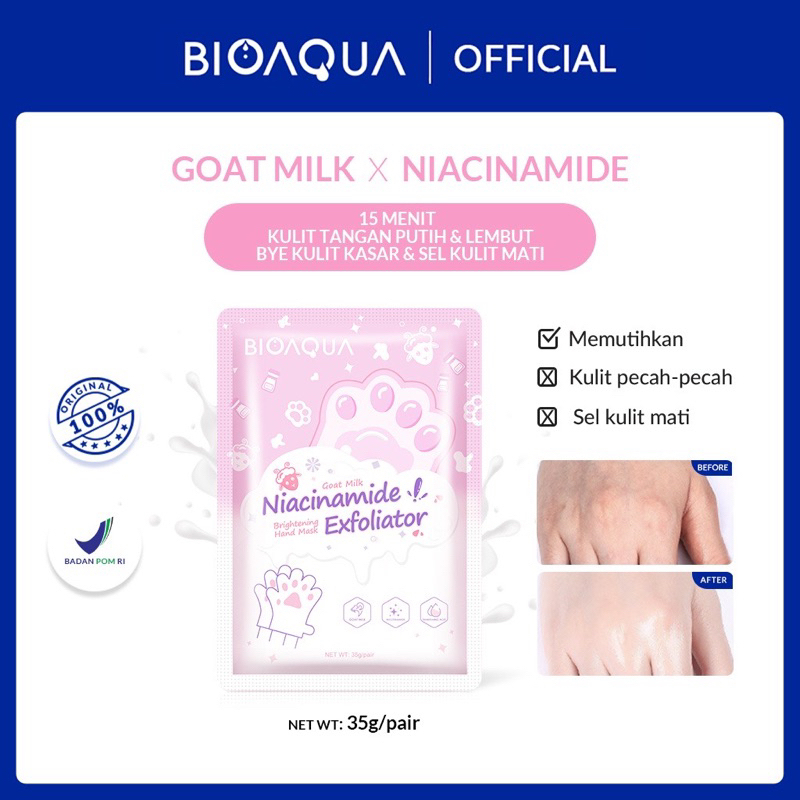 ✨ AKU MURAH ✨Bioaqua Goat Milk Niacinamide Exfoliator Hand Mask 35gr (BPOM)