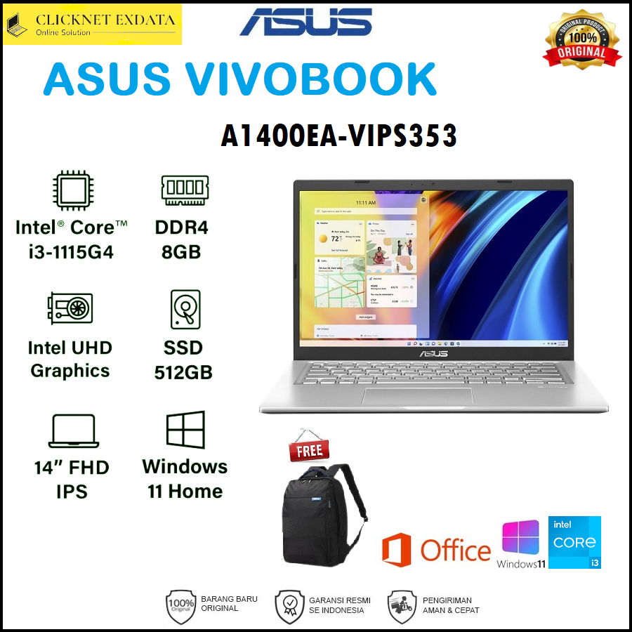 ASUS VivoBook A1400EA VIPS353 i3-1115G4 8GB 512GB SSD 14" FHD IPS WIN11 OHS